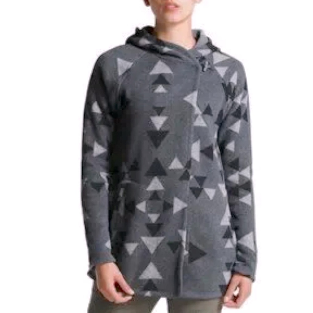 The North Face Hooded Wrap Sweater/Coat Size L Gray Black Aztec/Geometric Print